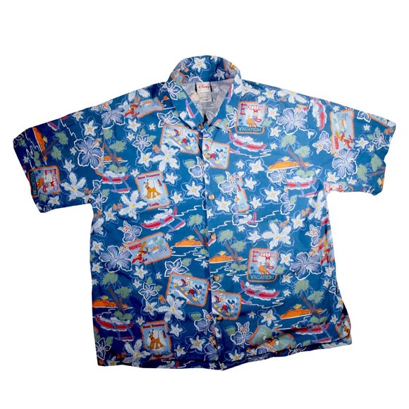 Disney Hawaiian Shirt, Men's Size XL, Blue w/ Fab 5 Characters, Hibiscus, Surf - Picture 2 of 6